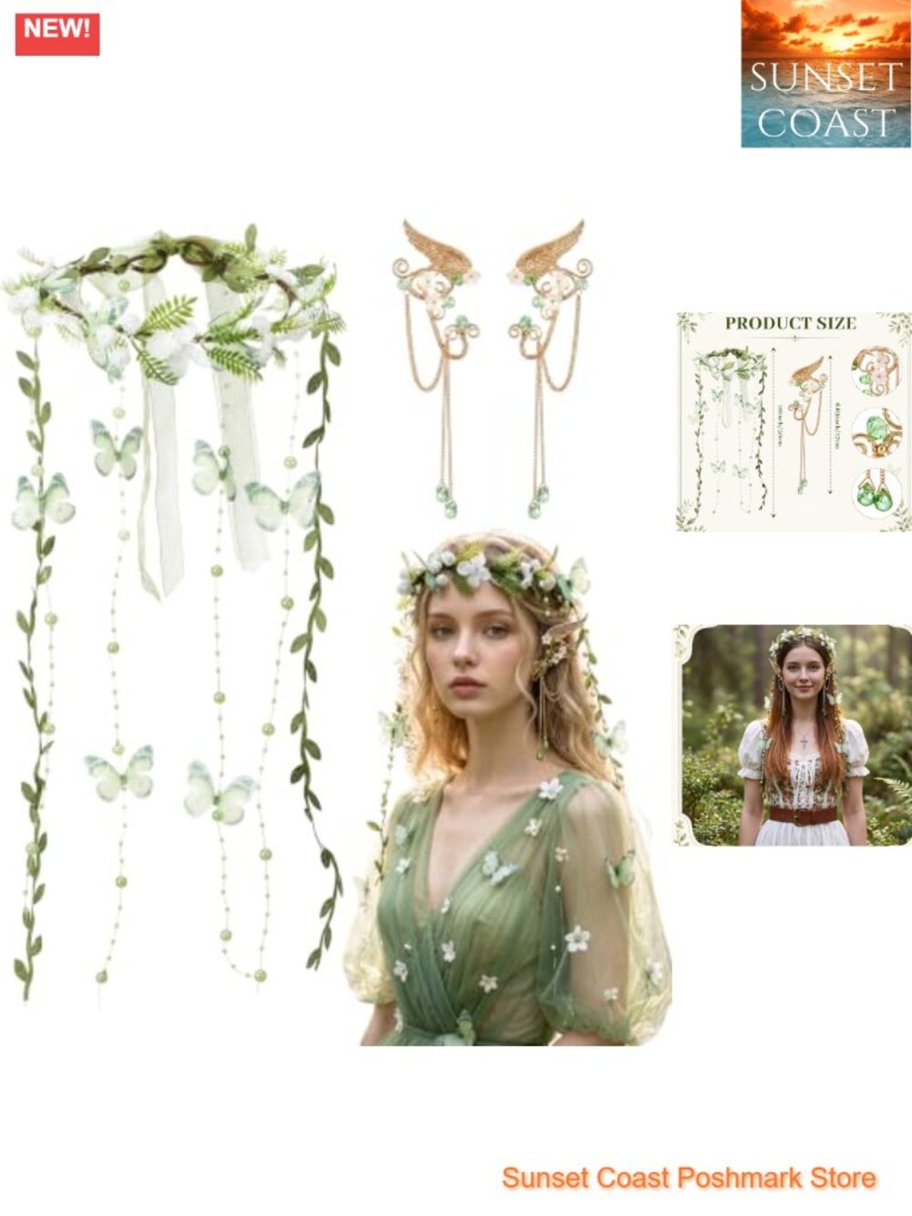 Fairy Crown and Ear Cuffs Set Renaissance Costume Headpiece